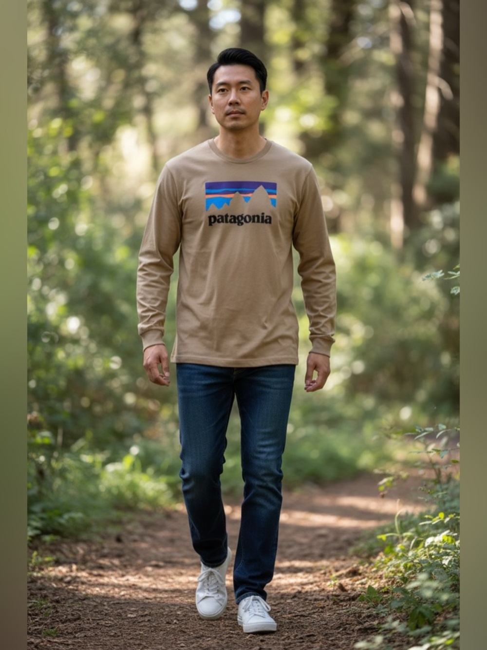 Patagonia Long Sleeve Logo‎ Tee Tan Regular Fit Size S